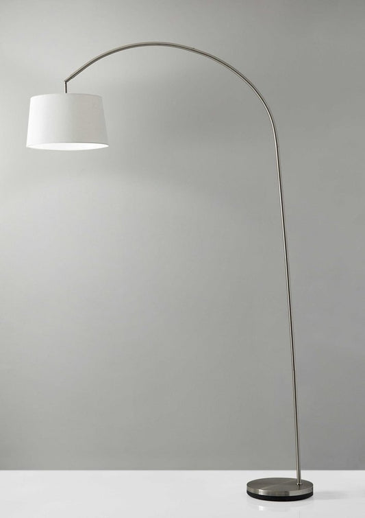 83" Silver Arc Floor Lamp With White Linen Empire Shade