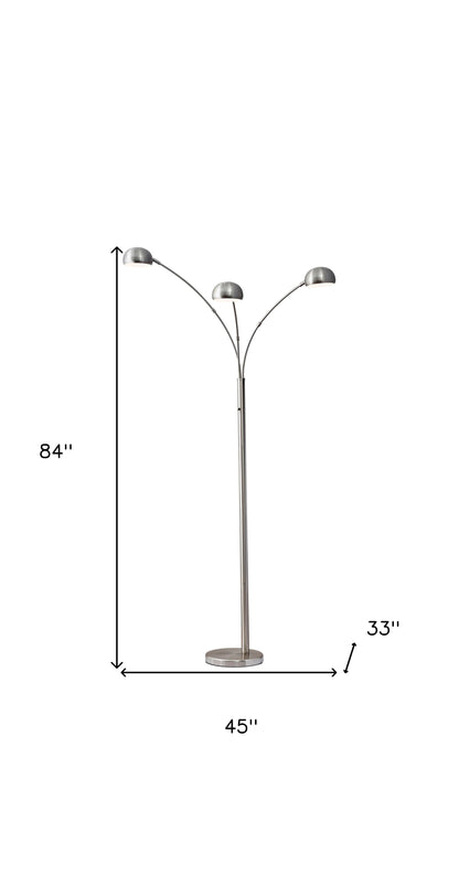 84" Steel Three Light Tree Floor Lamp With Silver Metal Bell Shades