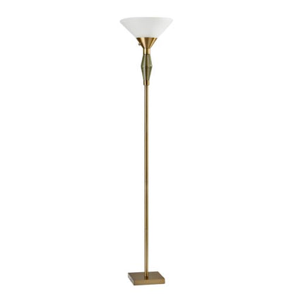 71" Brass LED Light Changing Torchiere Floor Lamp with White Frosted Glass Cone Shade