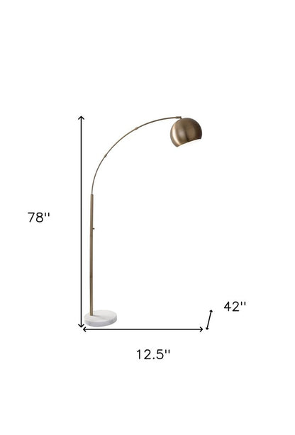 78" Brass Metal Arc Floor Lamp With Brass Metal Bowl Shade HomeRoots
