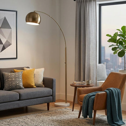 78" Brass Metal Arc Floor Lamp With Brass Metal Bowl Shade HomeRoots