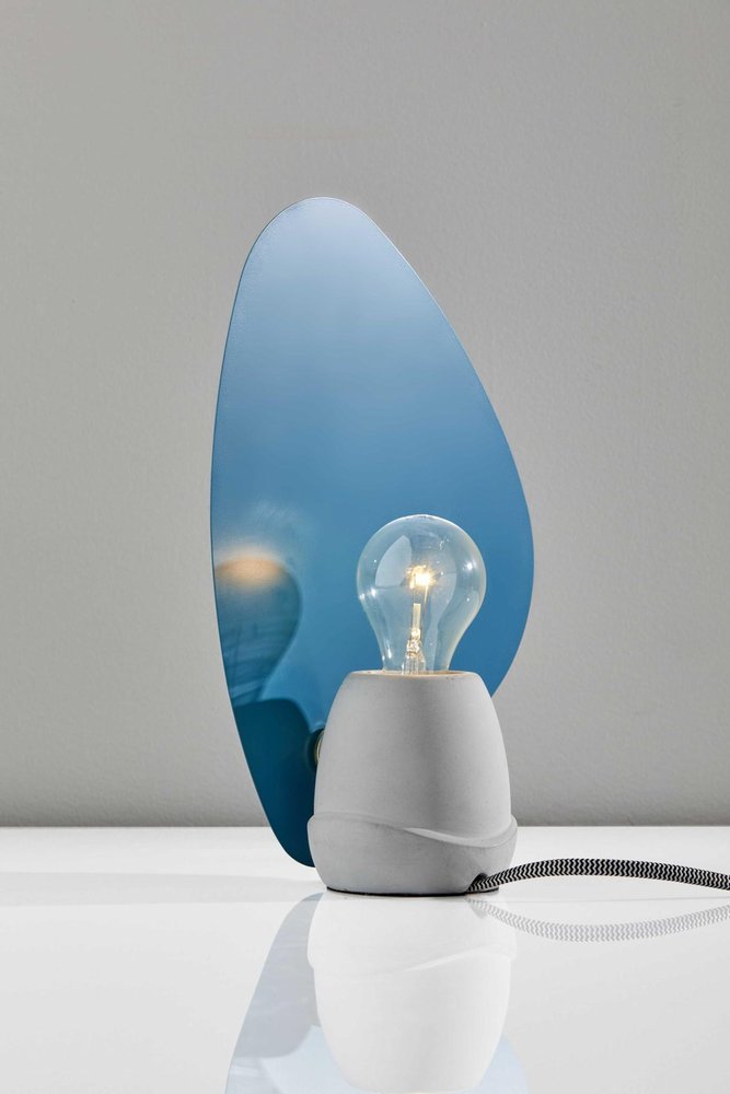 13" Gray Concrete Novelty Bedside Lamp With Aqua Novelty Shade HomeRoots