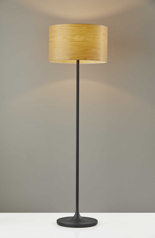 60" Black Traditional Shaped Floor Lamp With Brown Drum Shade
