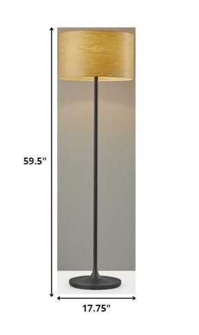 60" Brown And Black Floor Lamp With Brown Veneer Drum Shade
