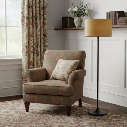 60" Brown And Black Floor Lamp With Brown Veneer Drum Shade HomeRoots