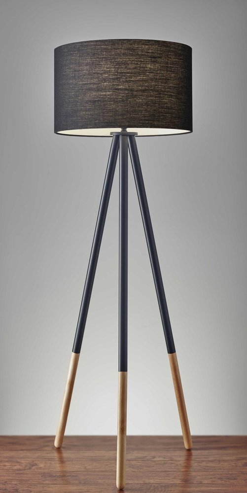 Black Metal Tripod Floor Lamp With Black Fabric Drum Shade HomeRoots