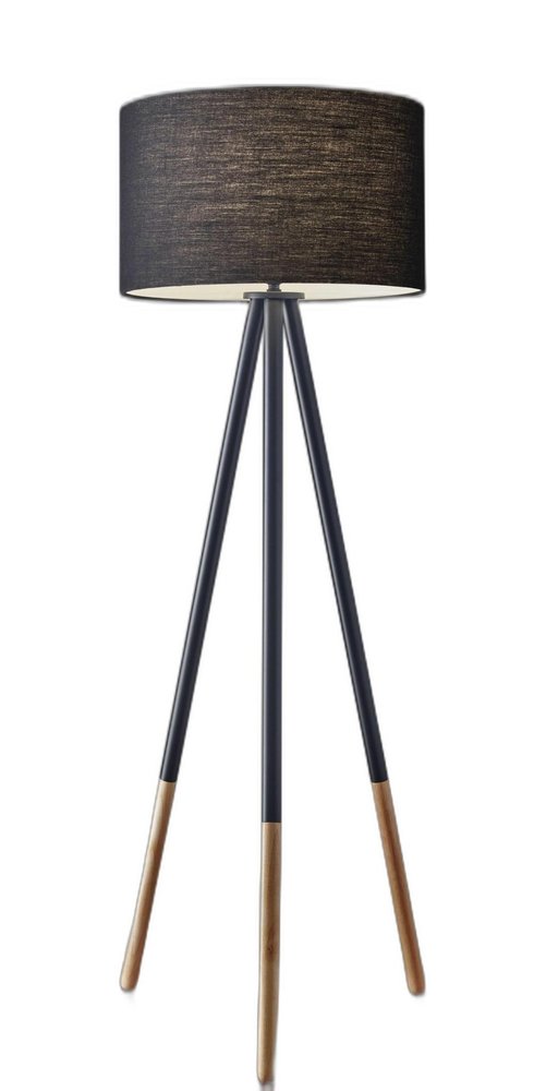 Black Metal Tripod Floor Lamp With Black Fabric Drum Shade HomeRoots