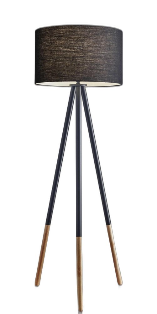 Black Metal Tripod Floor Lamp With Black Fabric Drum Shade HomeRoots