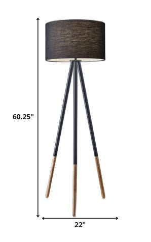 Black Metal Tripod Floor Lamp With Black Fabric Drum Shade HomeRoots