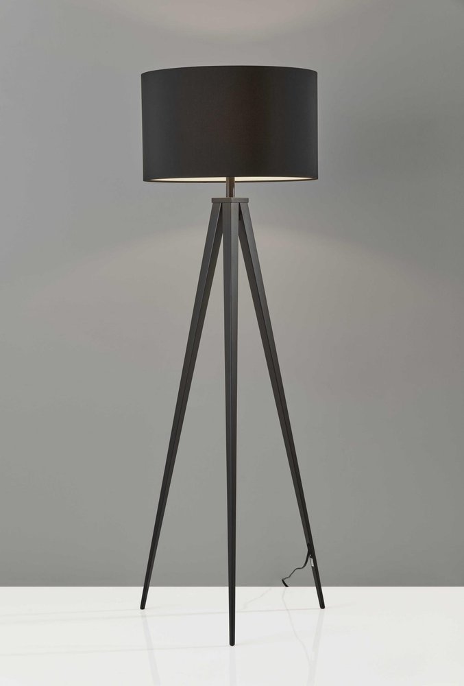 Black Metal Tripod Floor Lamp With Black Fabric Drum Shade HomeRoots