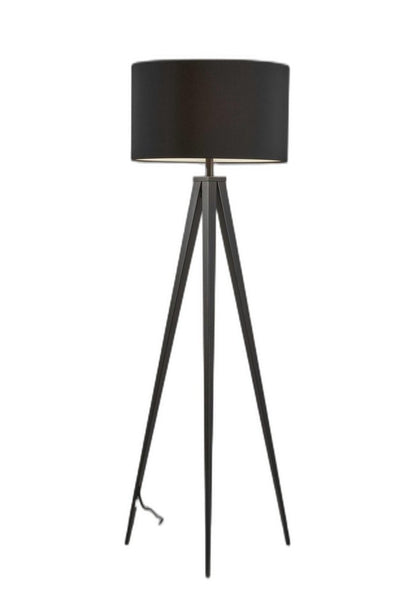 Black Metal Tripod Floor Lamp With Black Fabric Drum Shade HomeRoots