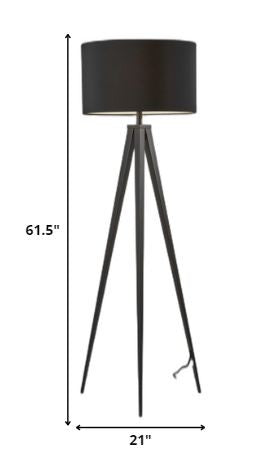 Black Metal Tripod Floor Lamp With Black Fabric Drum Shade HomeRoots