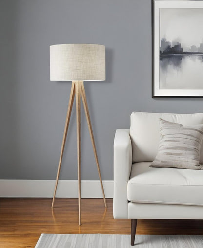 Black Metal Tripod Floor Lamp With Black Fabric Drum Shade HomeRoots