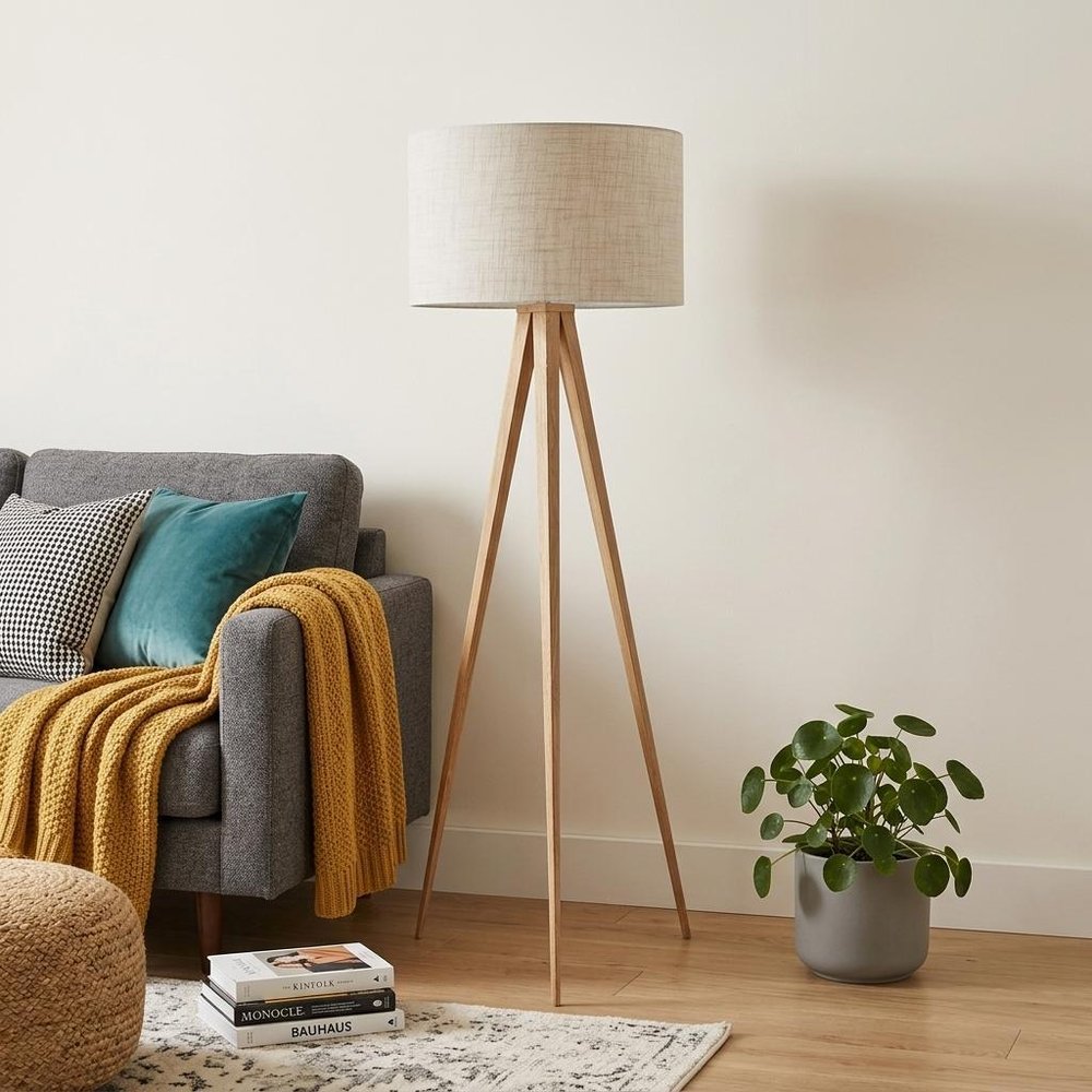 Black Metal Tripod Floor Lamp With Black Fabric Drum Shade HomeRoots