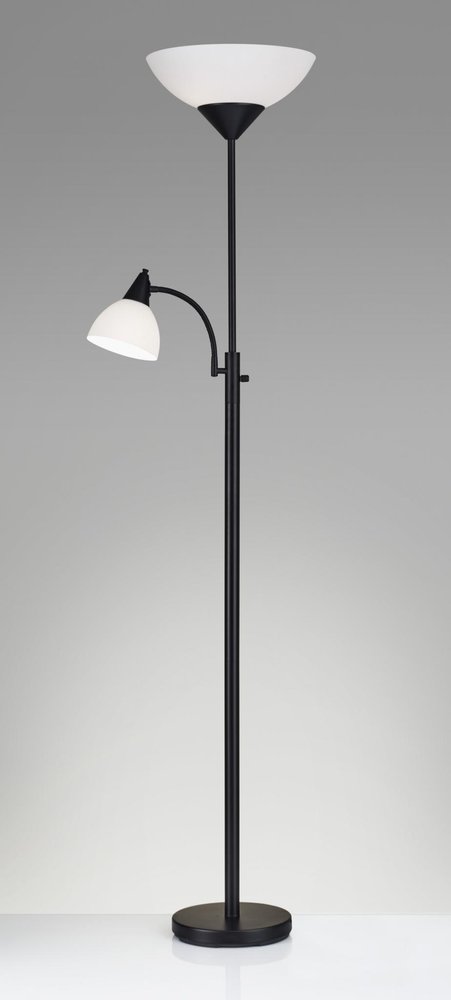 71" Two Light Torchiere Floor Lamp With White Acrylic Bowl Shades HomeRoots