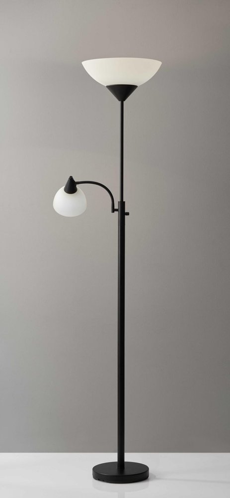 71" Two Light Torchiere Floor Lamp With White Acrylic Bowl Shades HomeRoots