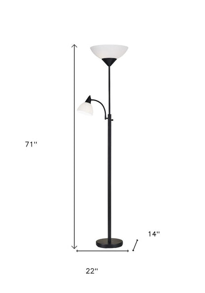 71" Two Light Torchiere Floor Lamp With White Acrylic Bowl Shades HomeRoots