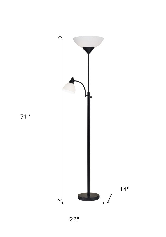 71" Two Light Torchiere Floor Lamp With White Acrylic Bowl Shades — view 6
