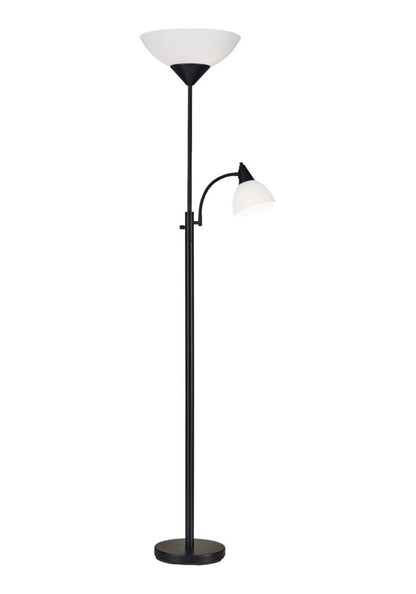 71" Two Light Torchiere Floor Lamp With White Acrylic Bowl Shades HomeRoots