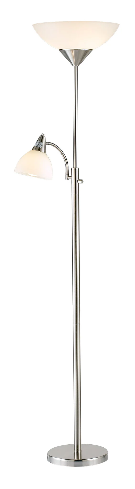 71" Two Light Torchiere Floor Lamp With White Acrylic Bowl Shades