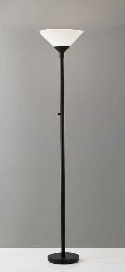 73" Black Torchiere Floor Lamp With White Cone Shade