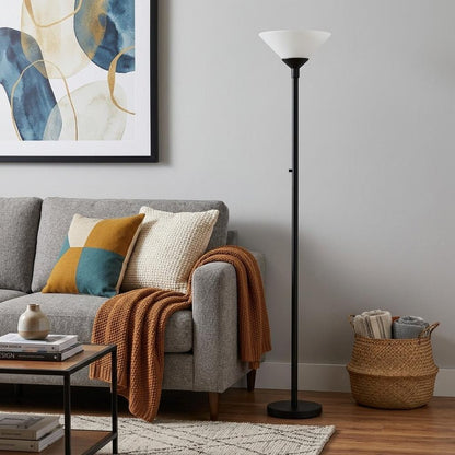 73" Black And White Torchiere Floor Lamp With White Acrylic Cone Shade HomeRoots