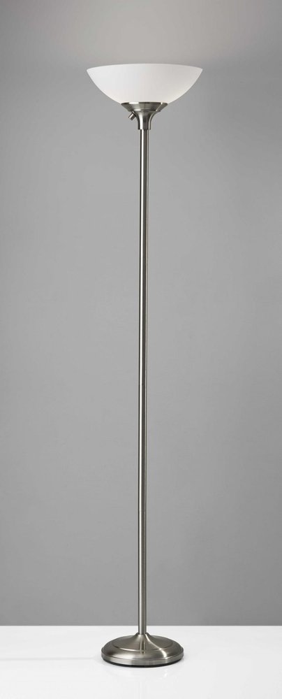 71" Silver Metal Torchiere Floor Lamp With White Bowl Shade HomeRoots