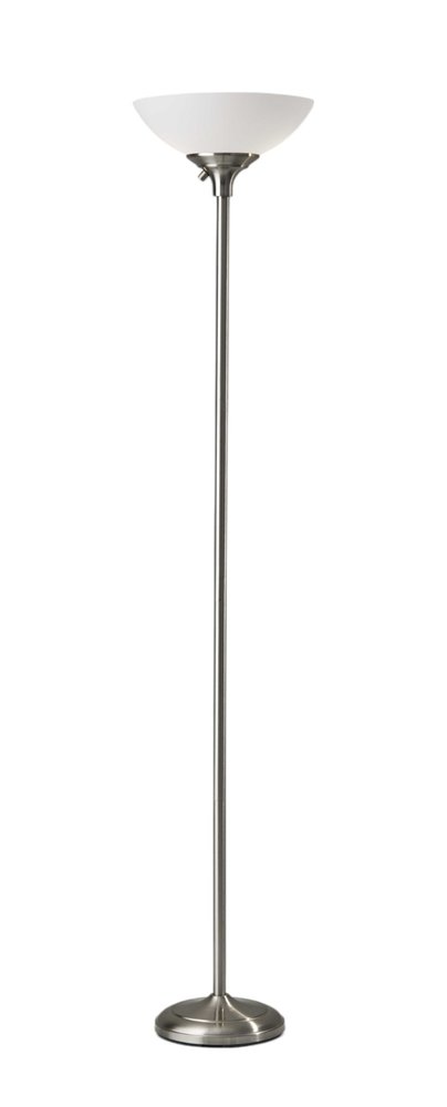 71" Silver Metal Torchiere Floor Lamp With White Bowl Shade — view 2