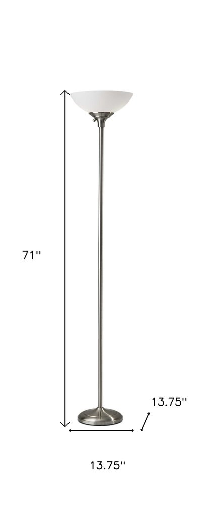 71" Silver Metal Torchiere Floor Lamp With White Bowl Shade HomeRoots
