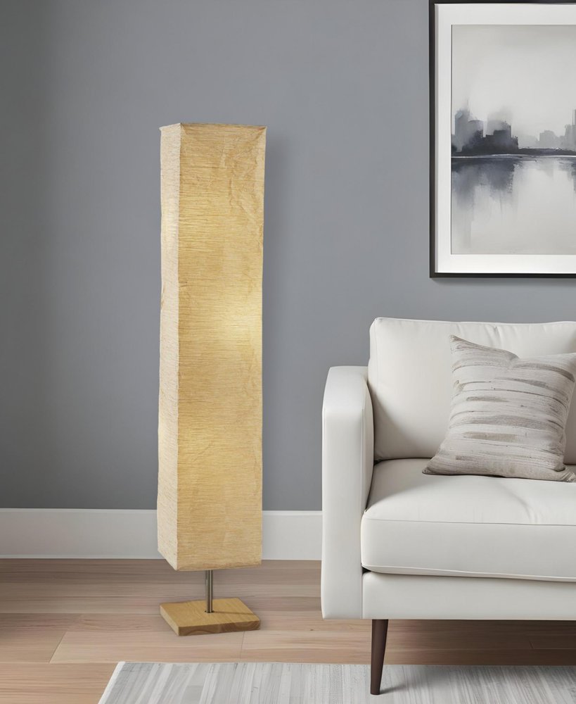 58" Natural Column Floor Lamp With Natural Paper Shade HomeRoots