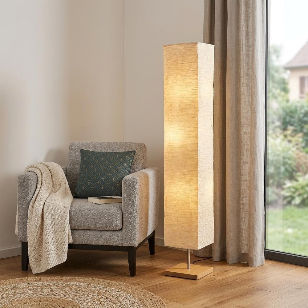 58" Natural Column Floor Lamp With Natural Paper Shade HomeRoots