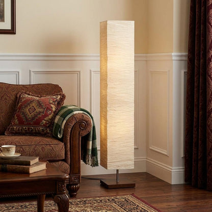 58" Natural Column Floor Lamp With Natural Paper Shade HomeRoots