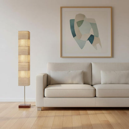 72" Brown And Silver Three Light Column Floor Lamp With Beige Paper Rectangular Shade HomeRoots