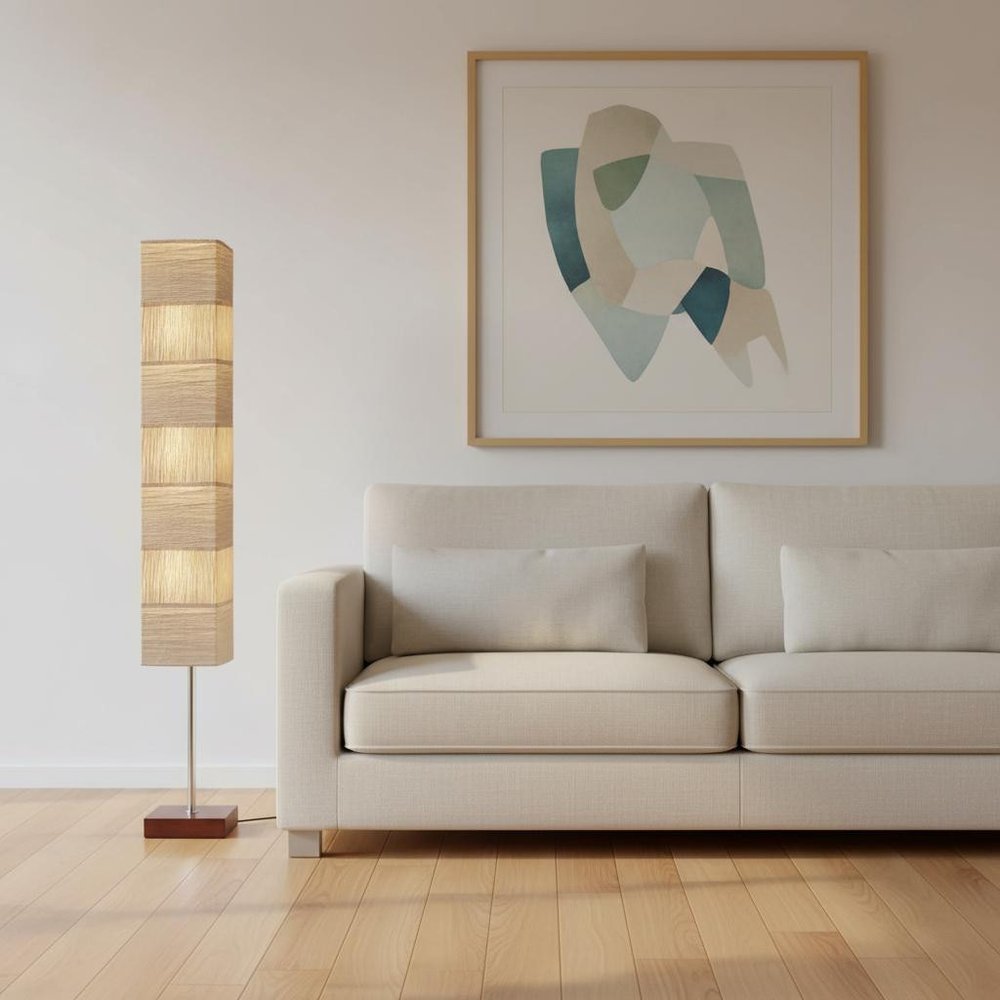 72" Brown And Silver Three Light Column Floor Lamp With Beige Paper Rectangular Shade — view 5