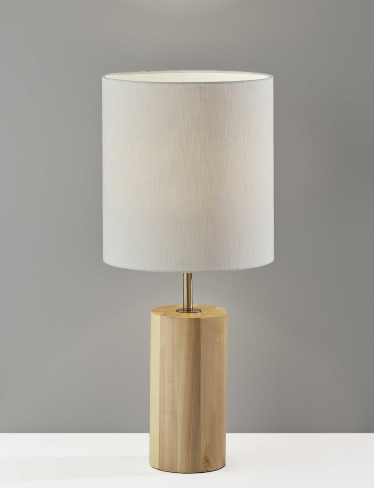 Black Wood Circular Block Table Lamp HomeRoots