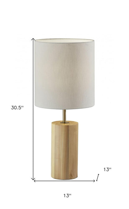 Black Wood Circular Block Table Lamp HomeRoots