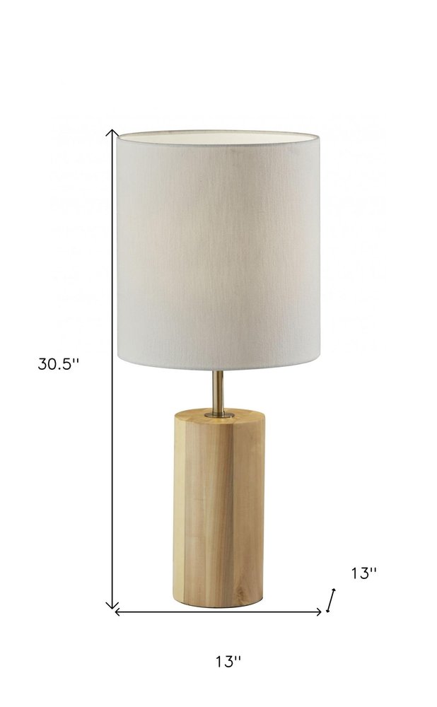 Black Wood Circular Block Table Lamp HomeRoots