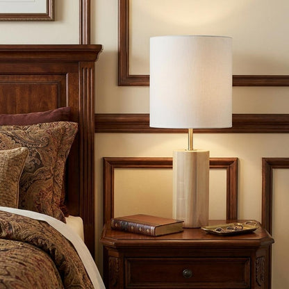 Black Wood Circular Block Table Lamp HomeRoots