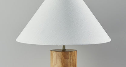 26" Natural Solid Wood Cylinder Table Lamp With White Cone Shade HomeRoots