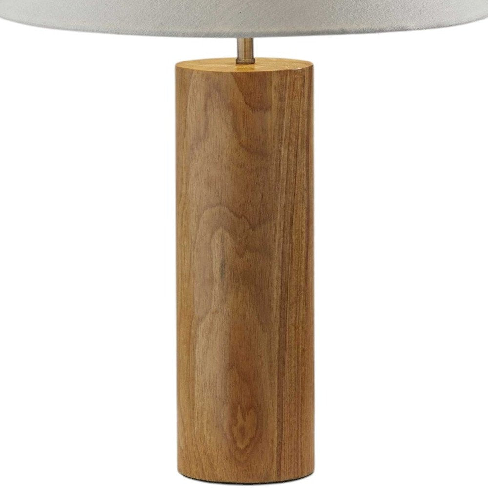 26" Natural Solid Wood Cylinder Table Lamp With White Cone Shade HomeRoots