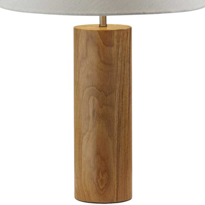 26" Natural Solid Wood Cylinder Table Lamp With White Cone Shade HomeRoots