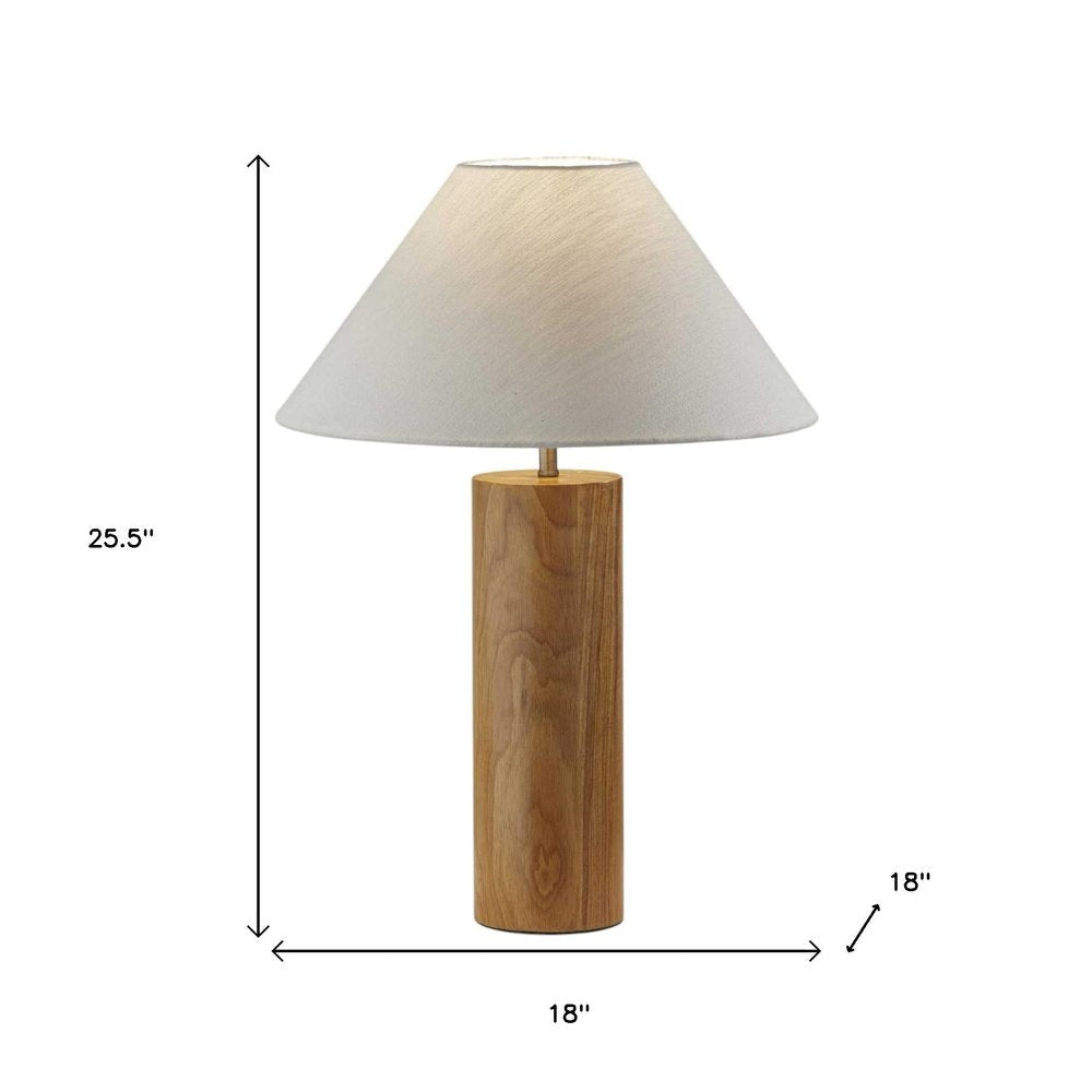 26" Natural Solid Wood Cylinder Table Lamp With White Cone Shade — view 9