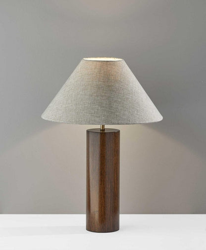 26" Natural Solid Wood Cylinder Table Lamp With White Cone Shade HomeRoots