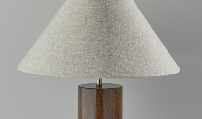 26" Natural Solid Wood Cylinder Table Lamp With White Cone Shade HomeRoots