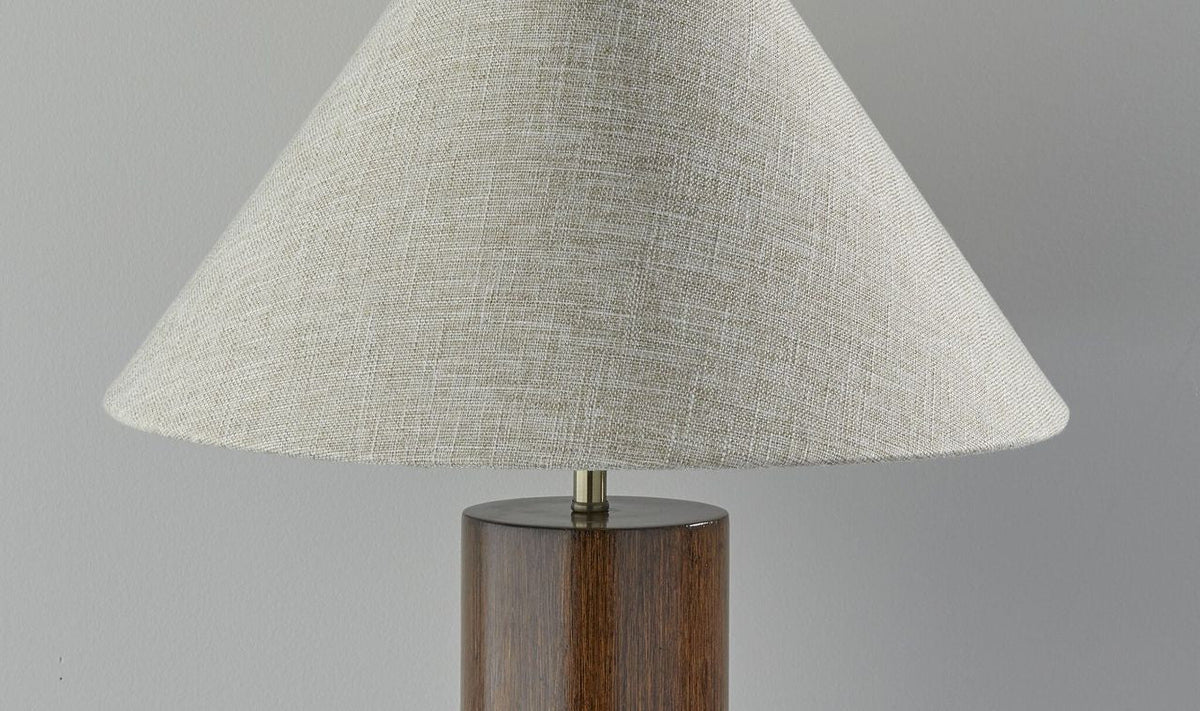 26" Natural Solid Wood Cylinder Table Lamp With White Cone Shade HomeRoots