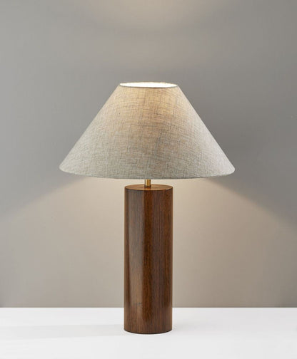 26" Natural Solid Wood Cylinder Table Lamp With White Cone Shade HomeRoots