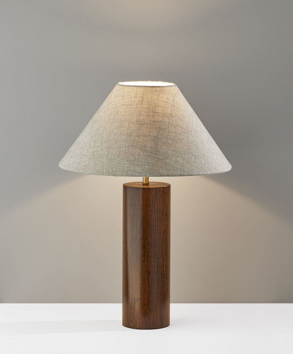 26" Natural Solid Wood Cylinder Table Lamp With White Cone Shade — view 13