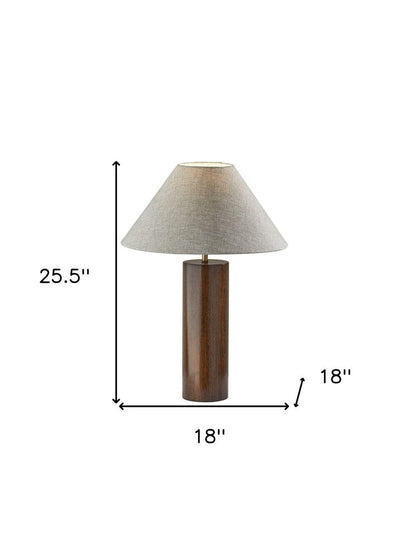 26" Natural Solid Wood Cylinder Table Lamp With White Cone Shade HomeRoots