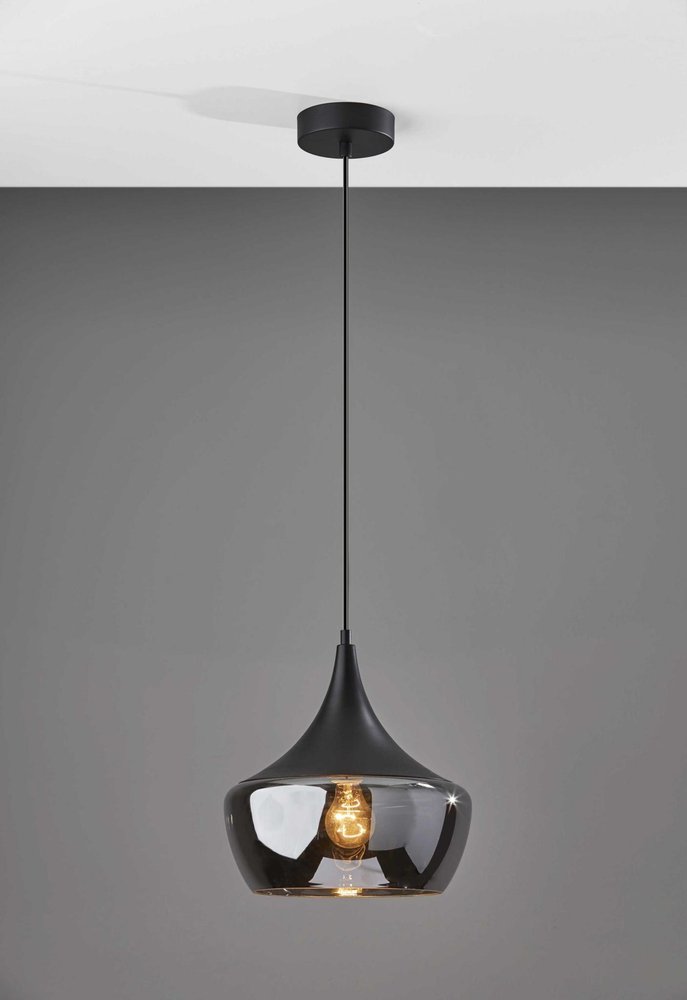 Gnome Smoked Glass Black Metal Pendant Lamp HomeRoots