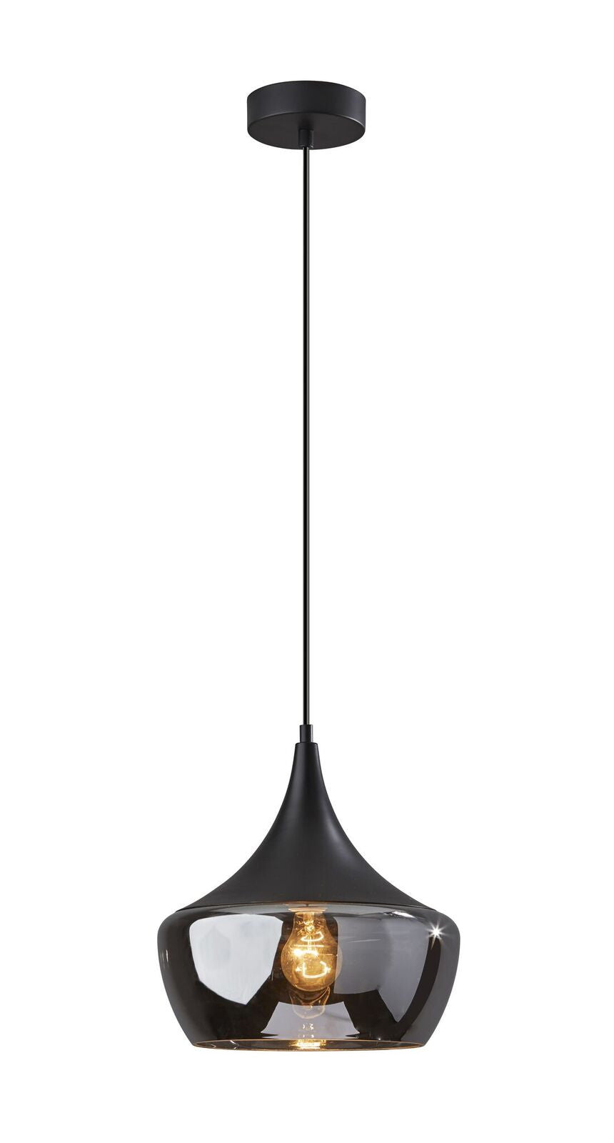 Gnome Smoked Glass Black Metal Pendant Lamp — view 2
